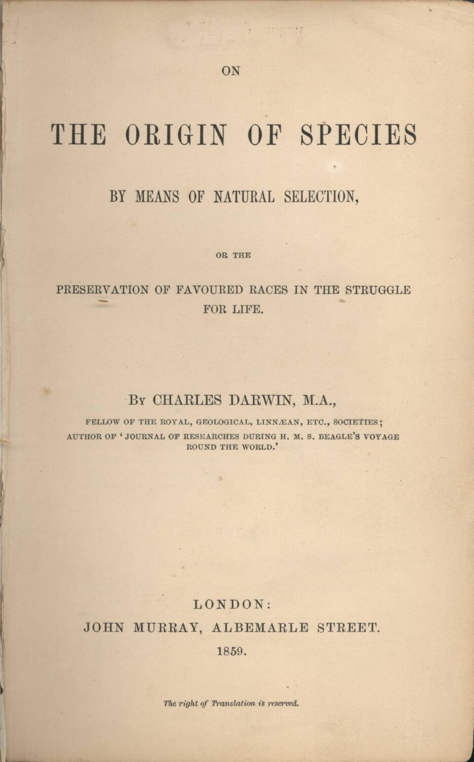 Origin of Species title page