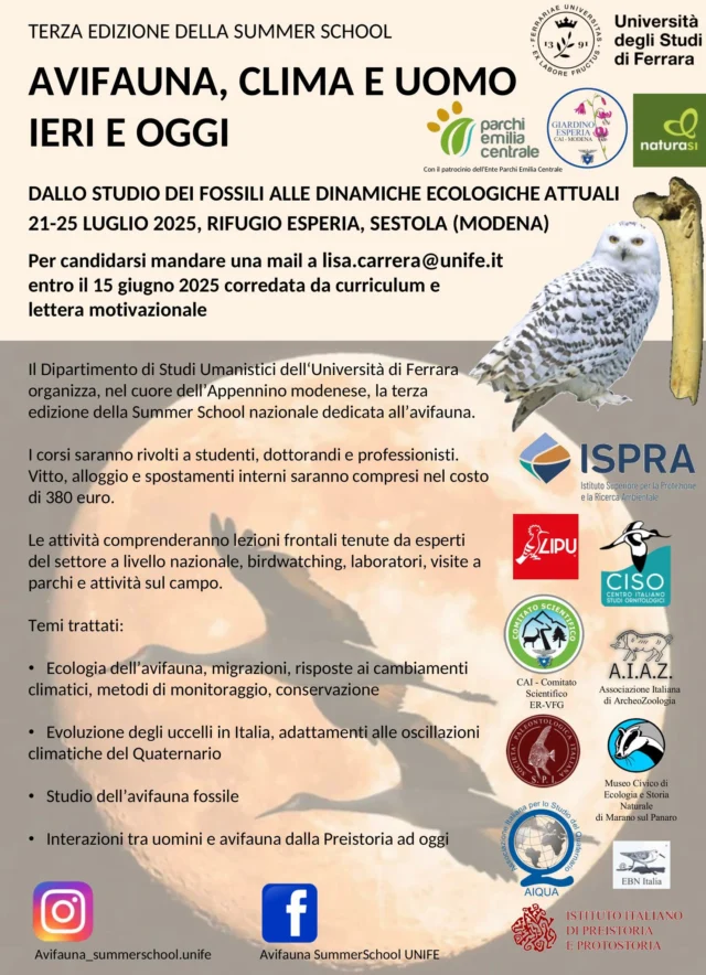 #Avifauna, #clima e uomo: torna la #SummerSchool multidisciplinare sull’#evoluzione degli uccelli e il loro futuro. Cinque giorni nel cuore dell’Appennino modenese tra paleontologia, ecologia e archeologia per capire il passato e salvare il futuro dell’avifauna. Leggi tutto al #linkinbio👆
